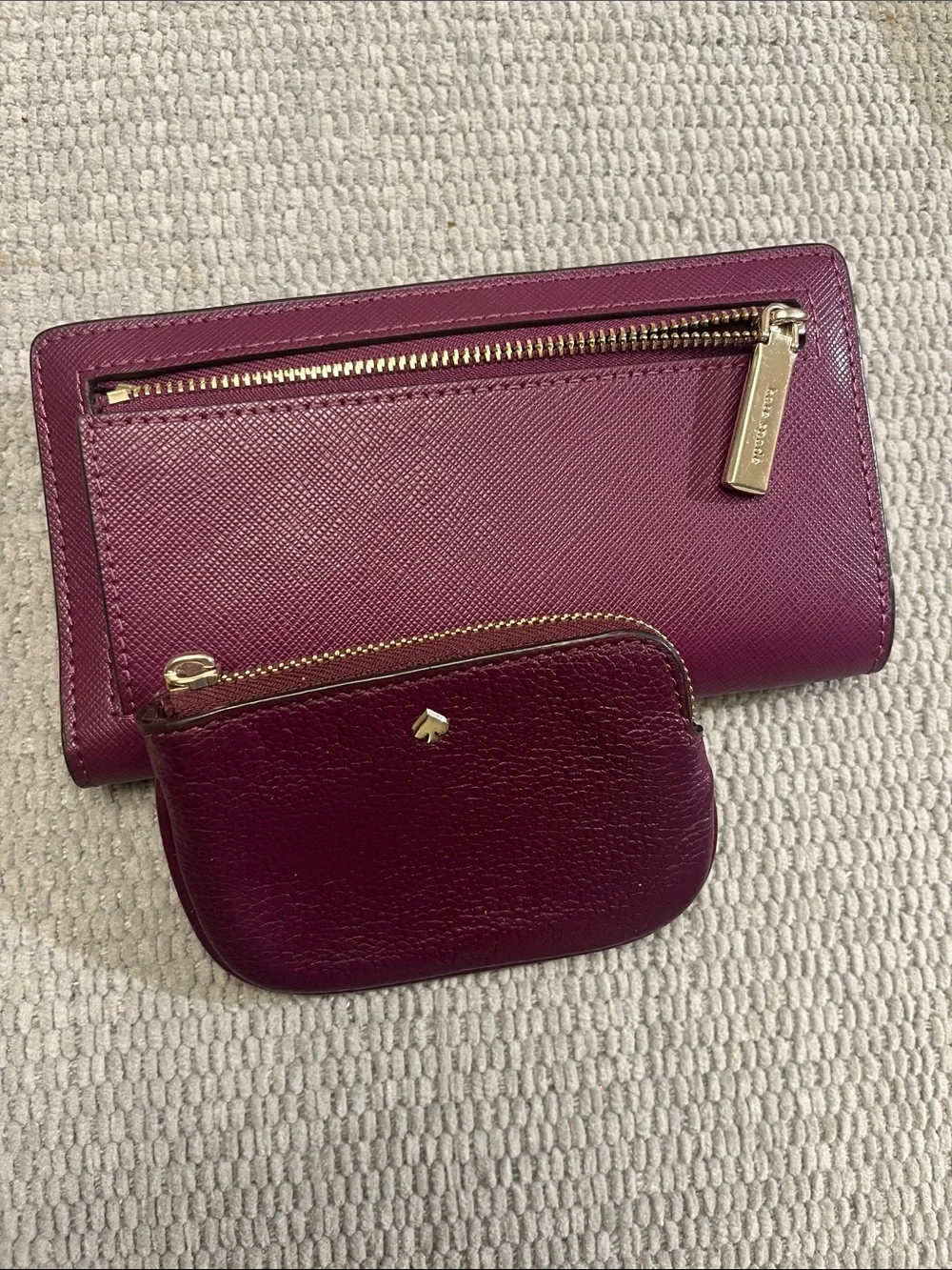 Authentic Kate Spade Burgundy Genuine Leather wallet matching Leather Coin Pouch